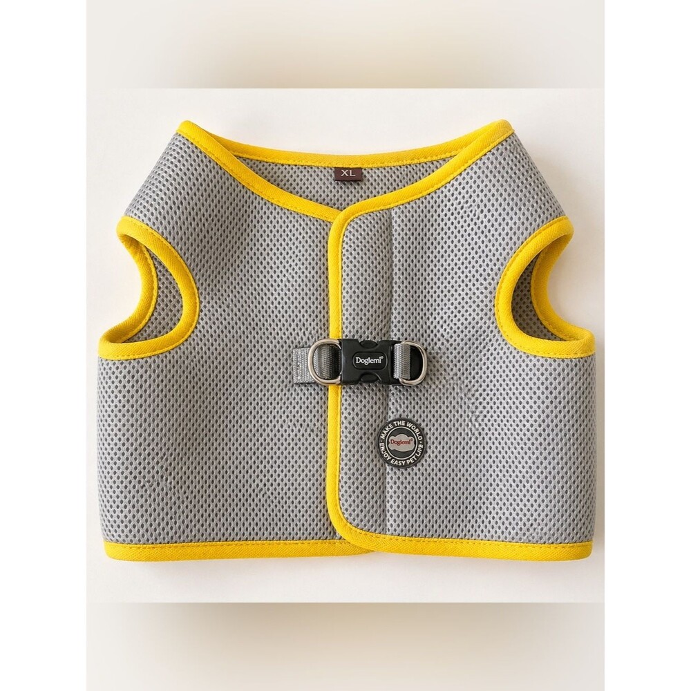 Doglemi Breathable Mesh Dog Harness medium / large Grey Yellow Trim Adjustable
